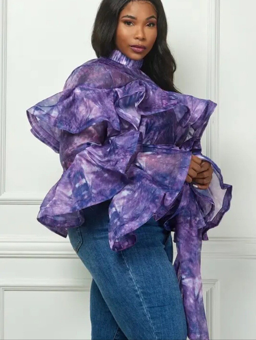 Purple Ruffled Women's Top - Picture 4 of 7
